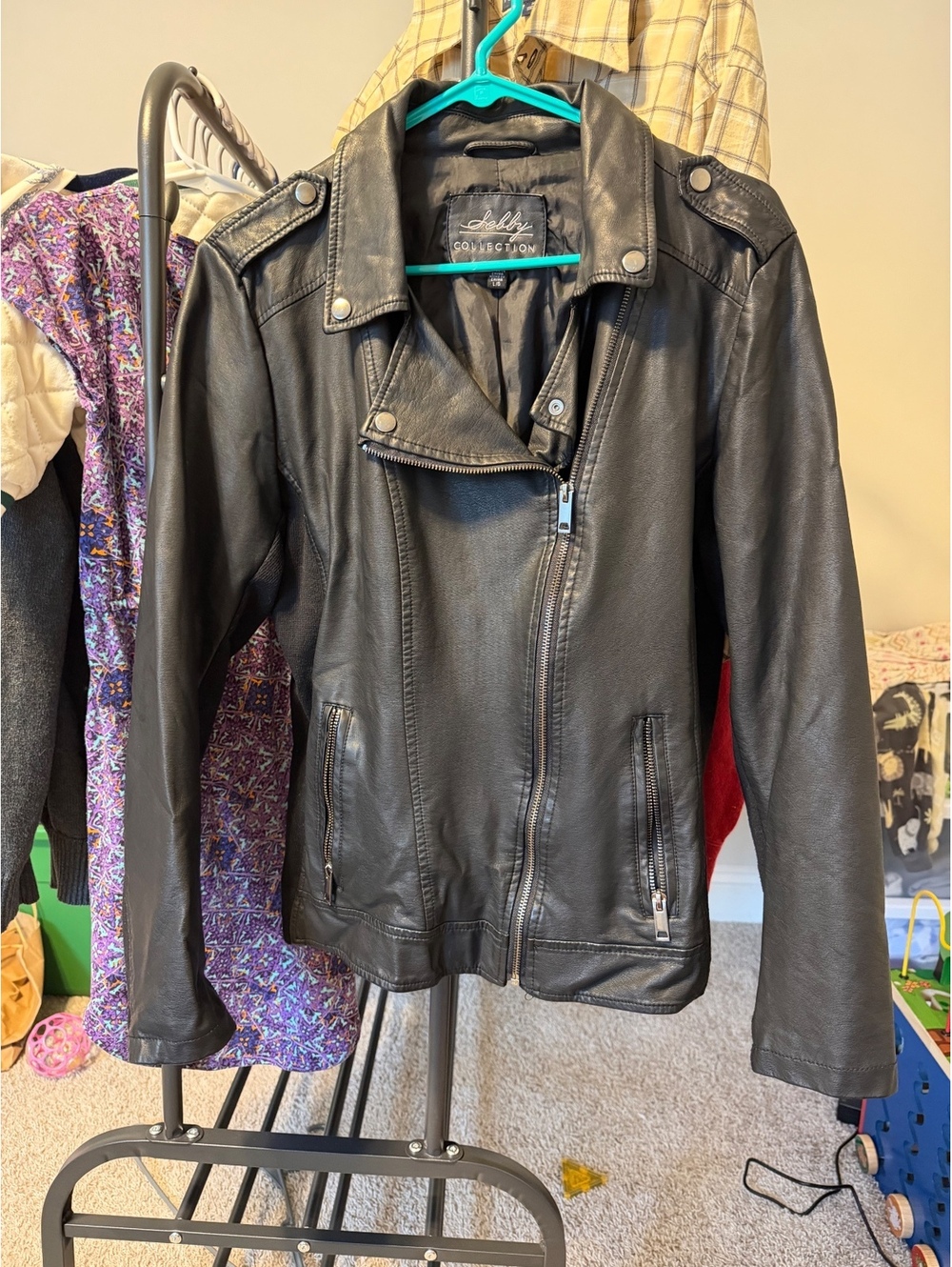 Selby Collection Women's Black Faux Leather Moto Jacket Size Large Bikercore